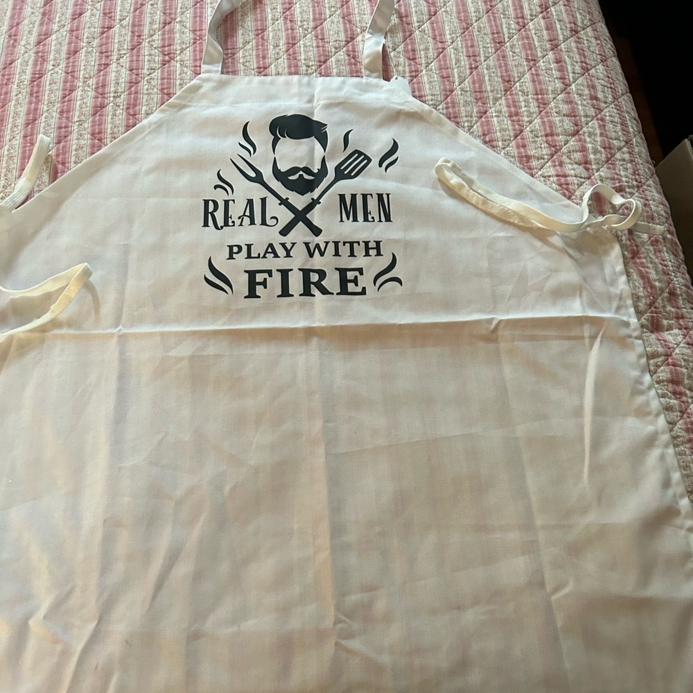 While Apron - real men play with fire- man cave- Father’s Day- Christmas